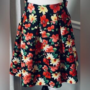 Gracia Large Floral Pleated Maximalist Structured Party Skirt Pink Red Black